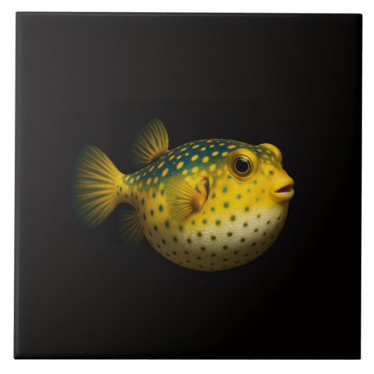 Black 4 Luxe Tile with Yellow Putterfish Tegeltje (Voorkant)