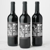 Black 4 Photo Collage Mariage Étiquette de vin (Bouteilles)