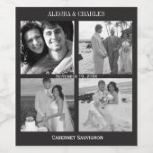 Black 4 Photo Collage Mariage Étiquette de vin (Étiquettes simples)