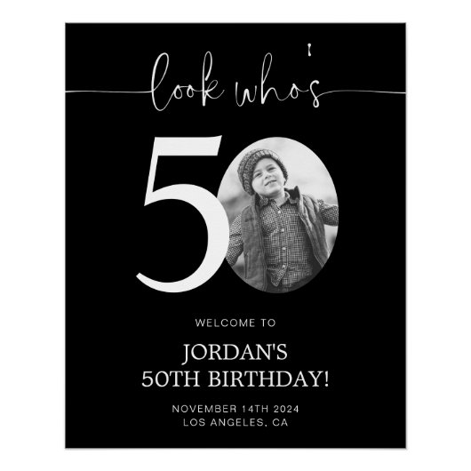 Black 50th Birthday Affiche de bienvenue | Regarde (Devant)
