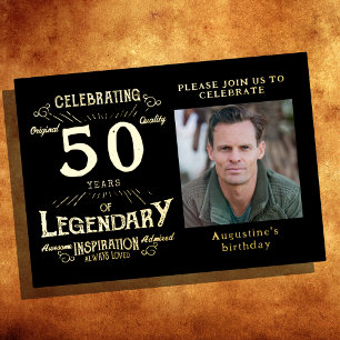 Black 50th Birthday  Gold Folie Uitnodiging