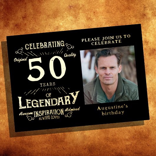 Black 50th Birthday  Gold Folie Uitnodiging