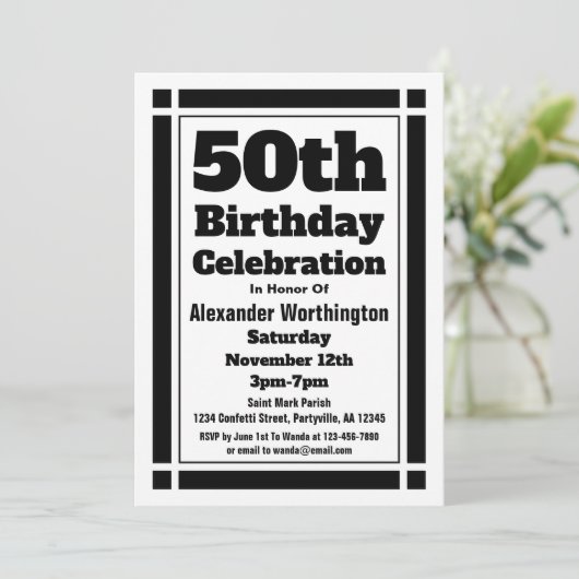 Black 50th Birthday Invitation (Debout devant)