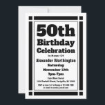 Black 50th Birthday Invitation<br><div class="desc">Envoyez des invitations à une célébration du 50e anniversaire avec cette Invitation du 50e anniversaire noir. Il peut être customisé avec vos informations personnelles.</div>