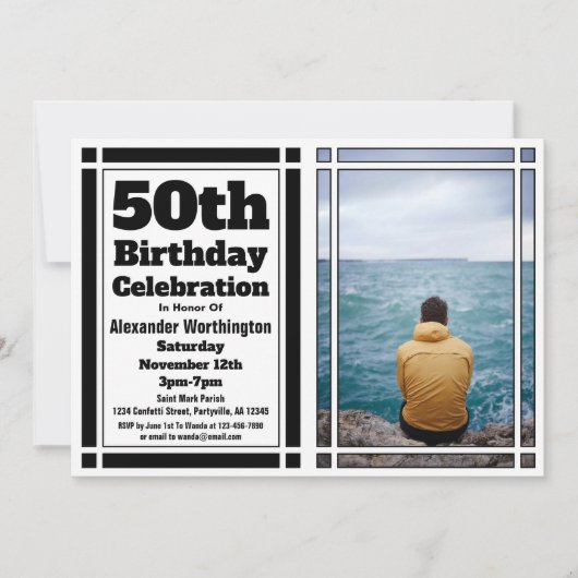 Black 50th Photo Anniversaire Fête Invitation (Devant)
