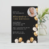 Black 53e anniversaire invitation Gold Balloon Pho (Debout devant)