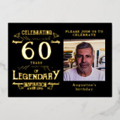 Black 60th Birthday  Gold Folie Uitnodiging (Voorkant)