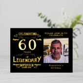Black 60th Birthday  Gold Folie Uitnodiging (Staand Voorkant)