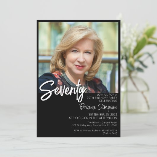 Black 70e anniversaire Invitation photo (Debout devant)