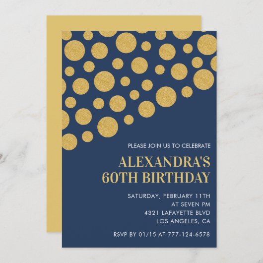 Black 70e anniversaire invitations Gold Navy (Devant / Derrière)
