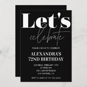 Black 72e anniversaire invitations Bold Typographi