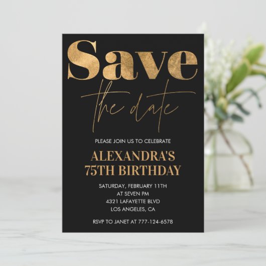 Black 75e anniversaire invitations Enregistrer la  (Debout devant)
