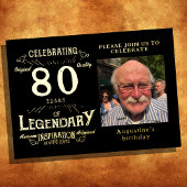 Black 80th Birthday  Gold Folie Uitnodiging