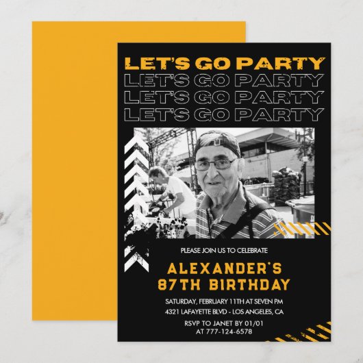 Black 87e anniversaire invitations Hommes (Devant / Derrière)