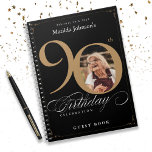 Black 90th Birthday Gold Élégant Script Livre d'or<br><div class="desc">Noir 90th Birthday Gold Elegant Script carnet de livre d'or. Et élégamment conçu fête d'anniversaire spécial, avec une photo personnalisée de personne d'anniversaire et de calligraphie script avec des éléments florissants vintages. Ajoutez des encarts photo à ce classeur pour en faire un album merveilleux pour stocker toutes vos photos et...</div>