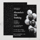 Black 91e anniversaire invitations Ballons Argent (Devant / Derrière)