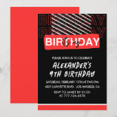 Black 9 anniversaire invitations garçon Fête Rouge (Devant / Derrière)
