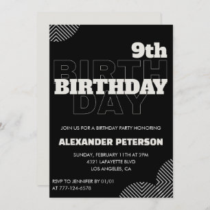 Black 9 anniversaire invitations Party Boy
