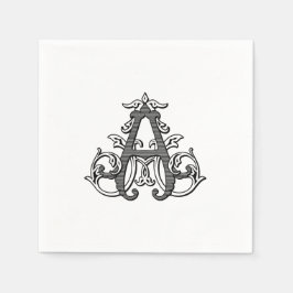 Black "A" Monogram Cocktail Napkins Servet