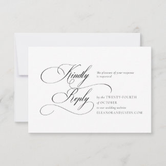 Black "A" Monogram Wedding RSVP Card Kaartje