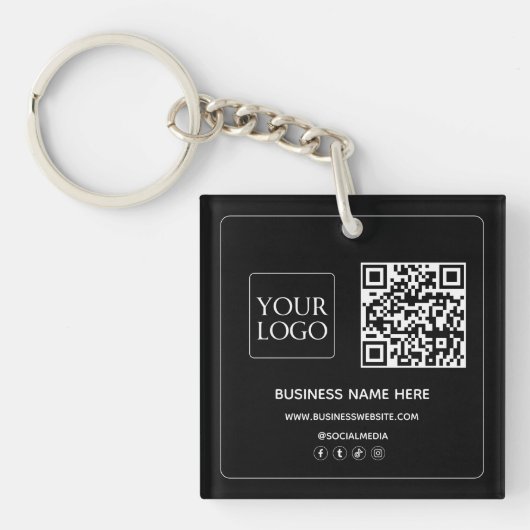 Black | Aangepaste QR-code Business Logo Social Me Sleutelhanger (Voorkant)