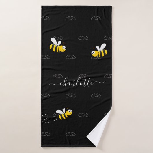 Black abeilles été amusant humour monogramme (Serviette de bain)