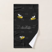 Black abeilles été amusant humour monogramme (Serviette à main)