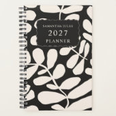 Black Abstract Tropical Palm Leaves Pattern Planner (Voorkant)