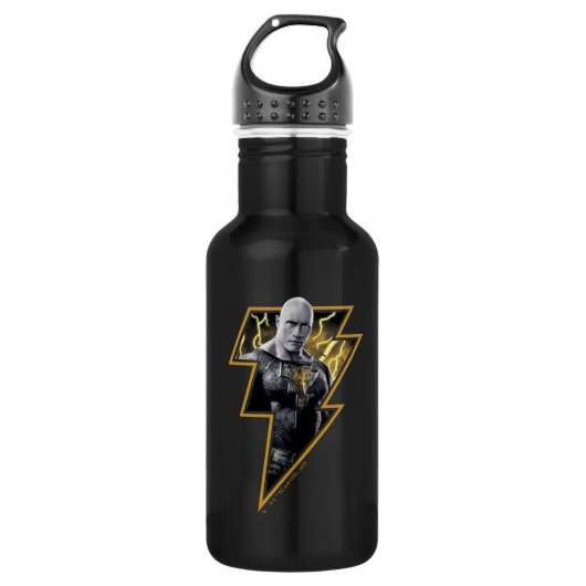 Black Adam Gray and Gold Lightning Graphic Waterfles (Voorkant)