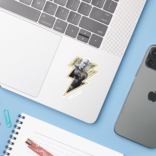 Black Adam Grey en Gold Lightning Graphic Sticker (Laptop met iPhone)