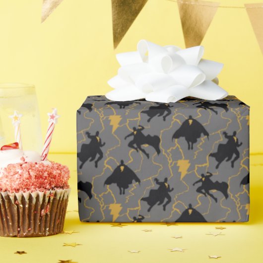 Black Adam Lightning Silhouette Pattern Cadeaupapier (Verjaardagsfeest)