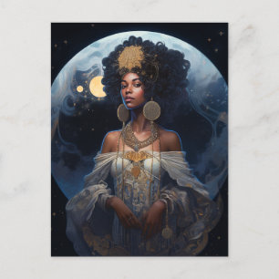 Black African Moon Goddess Queen Fantasy Briefkaart