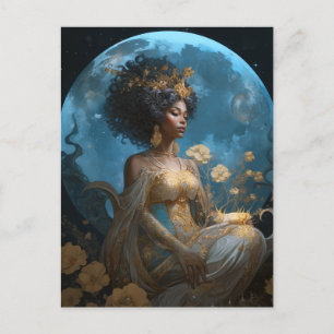 Black African Moon Goddess Queen Fantasy Briefkaart