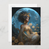 Black African Moon Goddess Queen Fantasy Briefkaart (Voorkant / Achterkant)