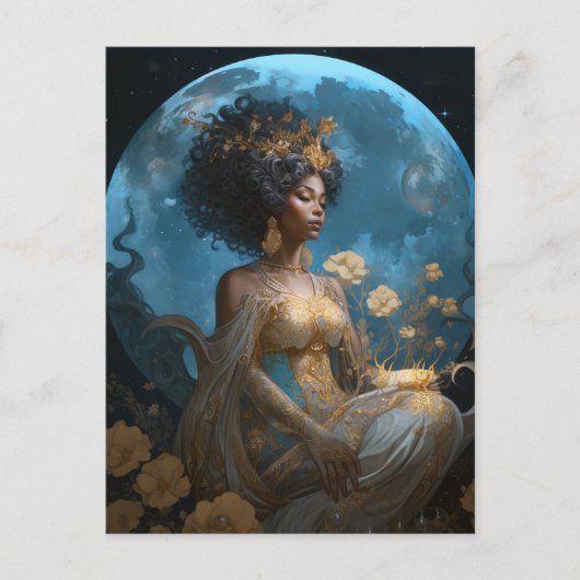 Black African Moon Goddess Queen Fantasy Briefkaart (Voorkant)