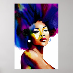 Black Afro Woman Waterverf Portret IV Poster