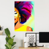 Black Afro Woman Waterverf Portret VII Poster (Thuiskantoor)