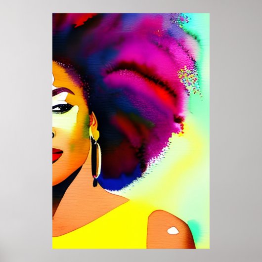 Black Afro Woman Waterverf Portret VII Poster (Voorkant)
