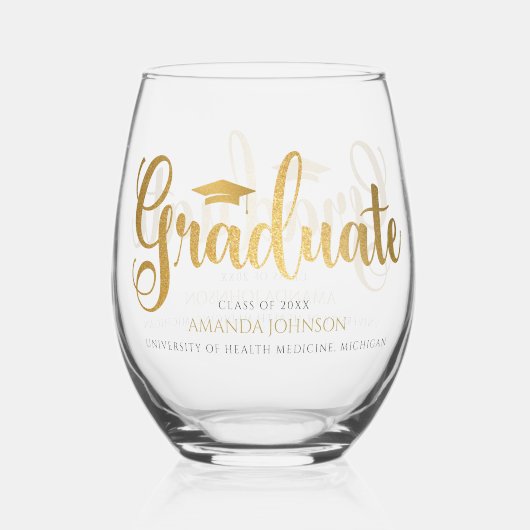 Black Afstuderen Name Afstuderen Wijnglas Zonder Voet (Voorkant)