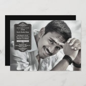 Black Afstuderen Seal Photo Afstuderen Invitation Kaart (Voorkant / Achterkant)