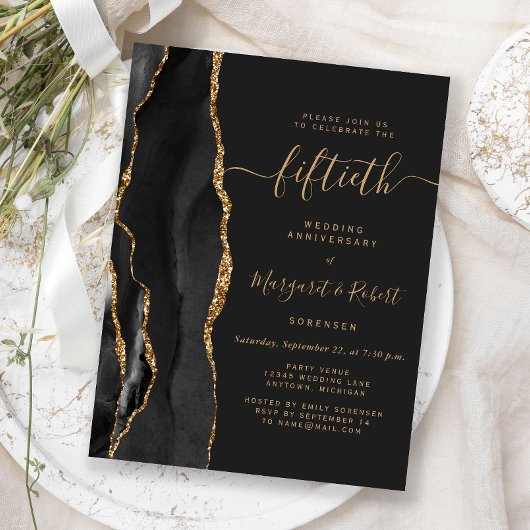 Black Agate Gold 50th Anniversary Party Briefkaart
