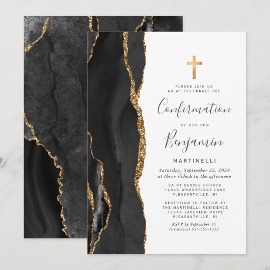 Black Agate Gold Glitter-bevestiging Kaart (Voorkant / Achterkant)