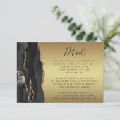 Black Agate Gold Ombre Script Wedding Details Informatiekaartje (Staand voorkant)