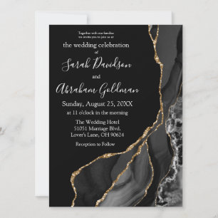 Black Agate Gold Parties scintillant Faire-part de