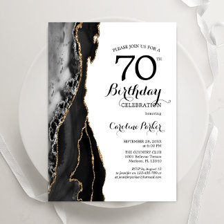Black Agate Gold White 70e verjaardag Kaart