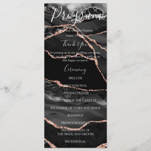 Black Agate Minimaliste Luxury Wedding Programmes (Devant)