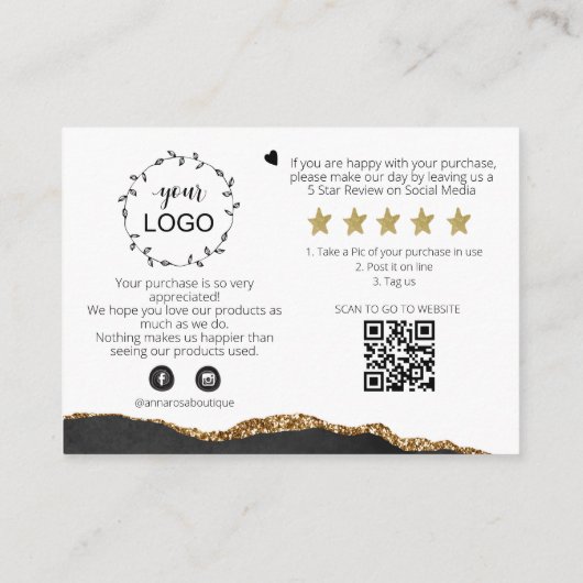 *~* Black AGATE QR Logo BEDANKT U Review AP8 Informatiekaartje (Achterkant)