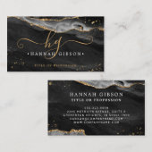 Black Agate Script Monogram Faux Gold Glitter Visitekaartje (Voorkant / Achterkant)