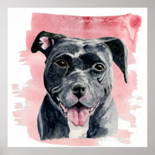 Black American Bulldog Waterverf Painting Poster