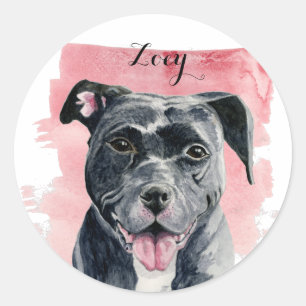 Black American Bulldog Waterverf Painting Ronde Sticker